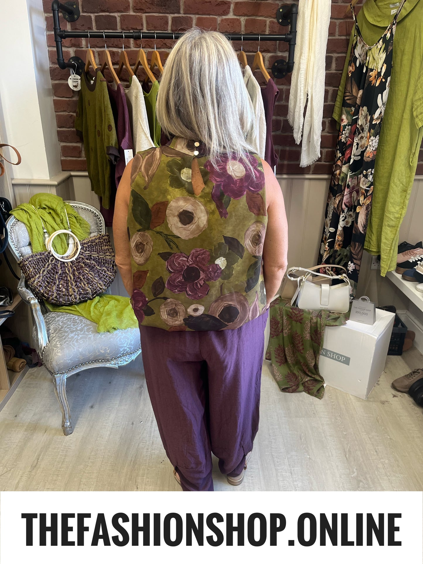 Lyra olive and mulberry floral top 8-14
