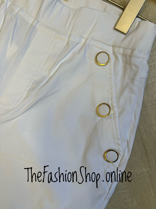 Kelsey white cropped button trousers sizes 10-18