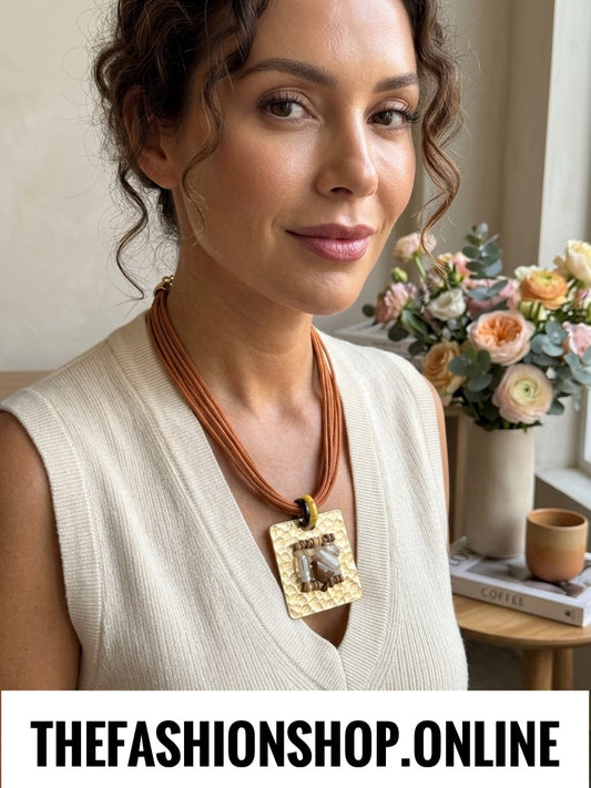 The Petra Square Necklace In Cinnamon
