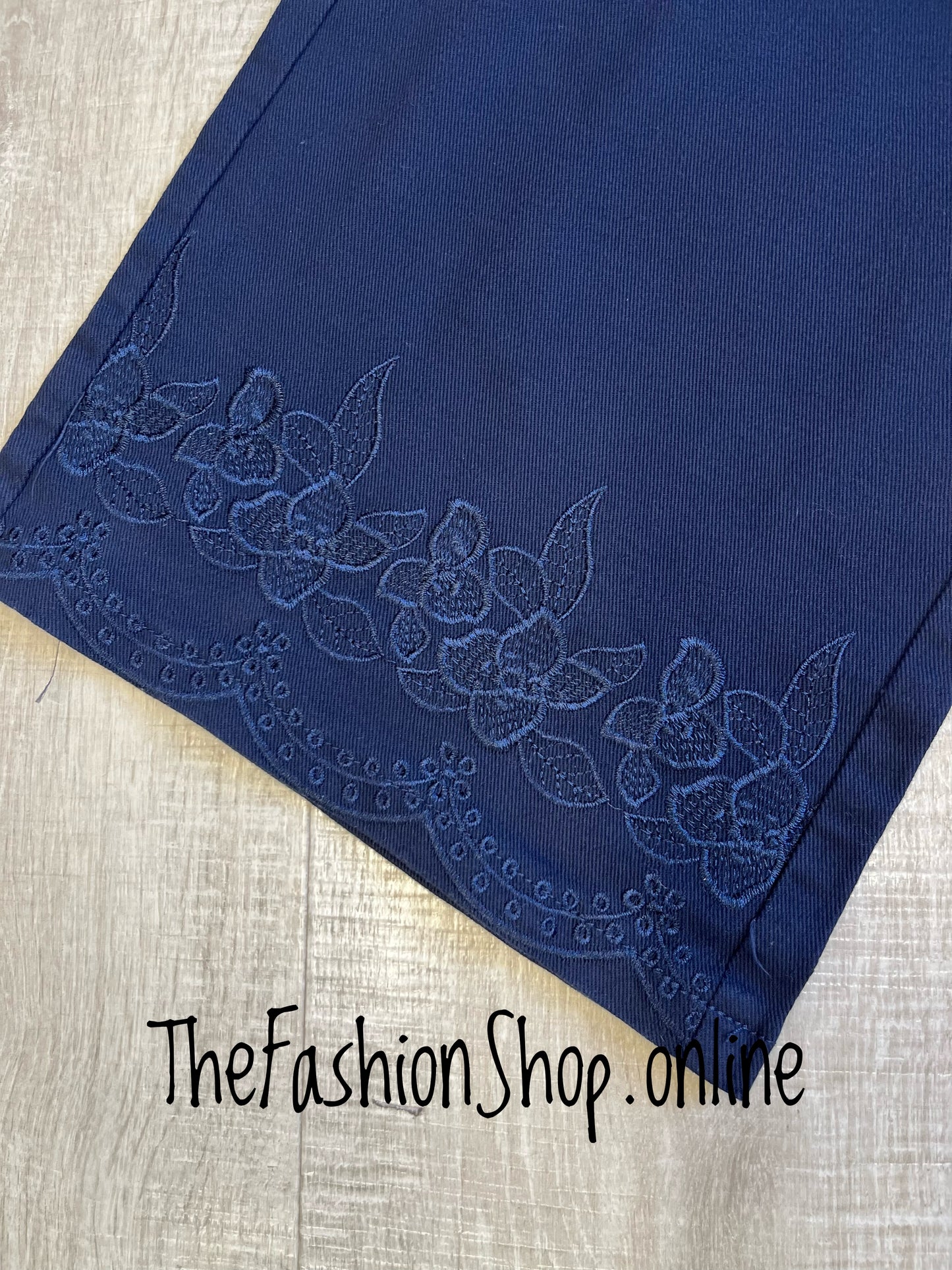 Debbie navy floral hem jeans sizes 10, 12, 14 and 16