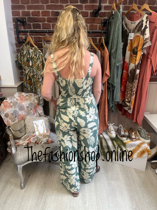 Pamela khaki and cream tie front jumpsuit sizes 8, 10, 12, and 14