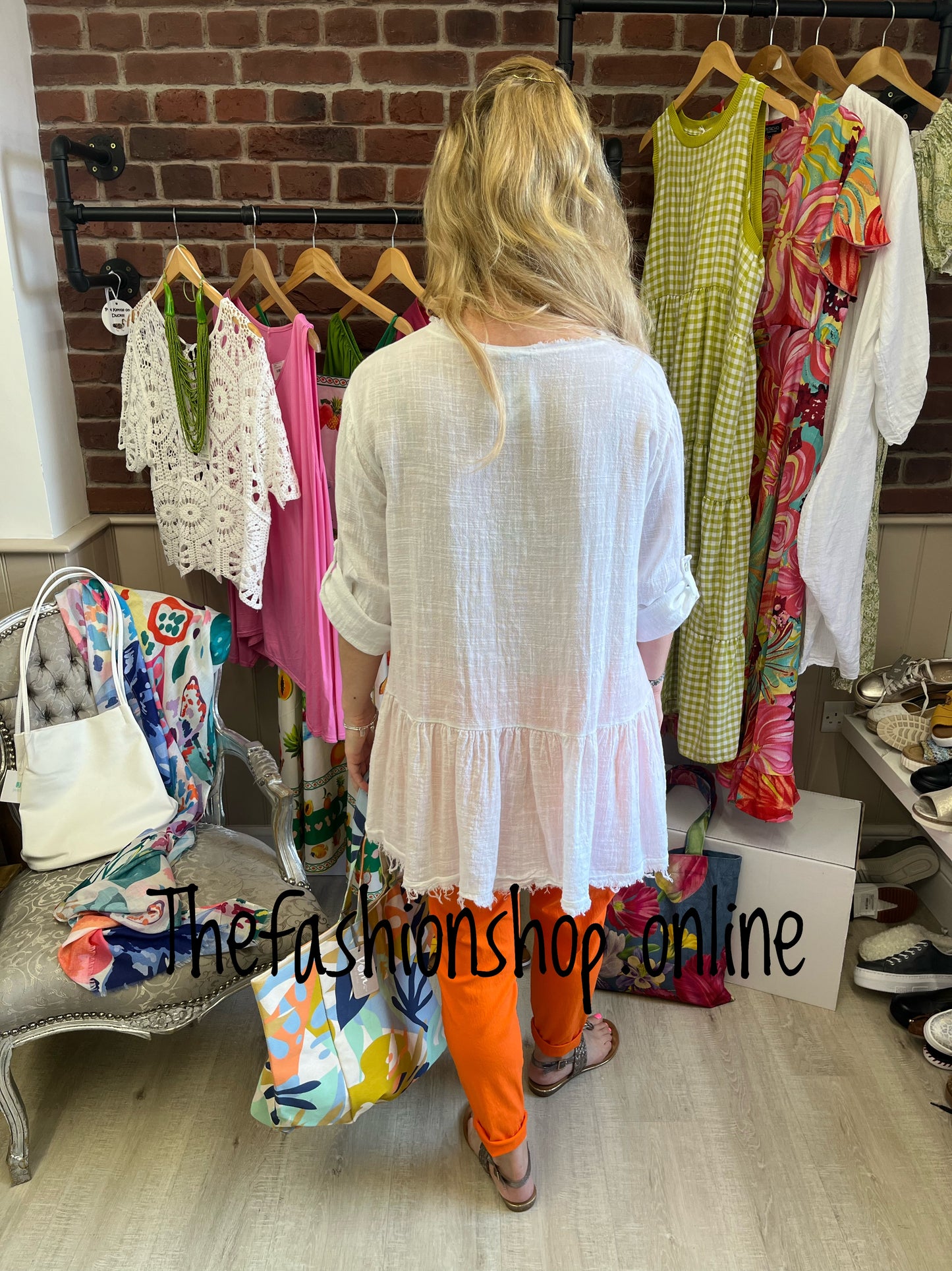 White frayed edge frill hem top 10-14