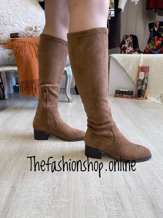 Ella Maddie Tan knee high faux suede boots sizes 3-8 (36-41)fits up to 46cm calf