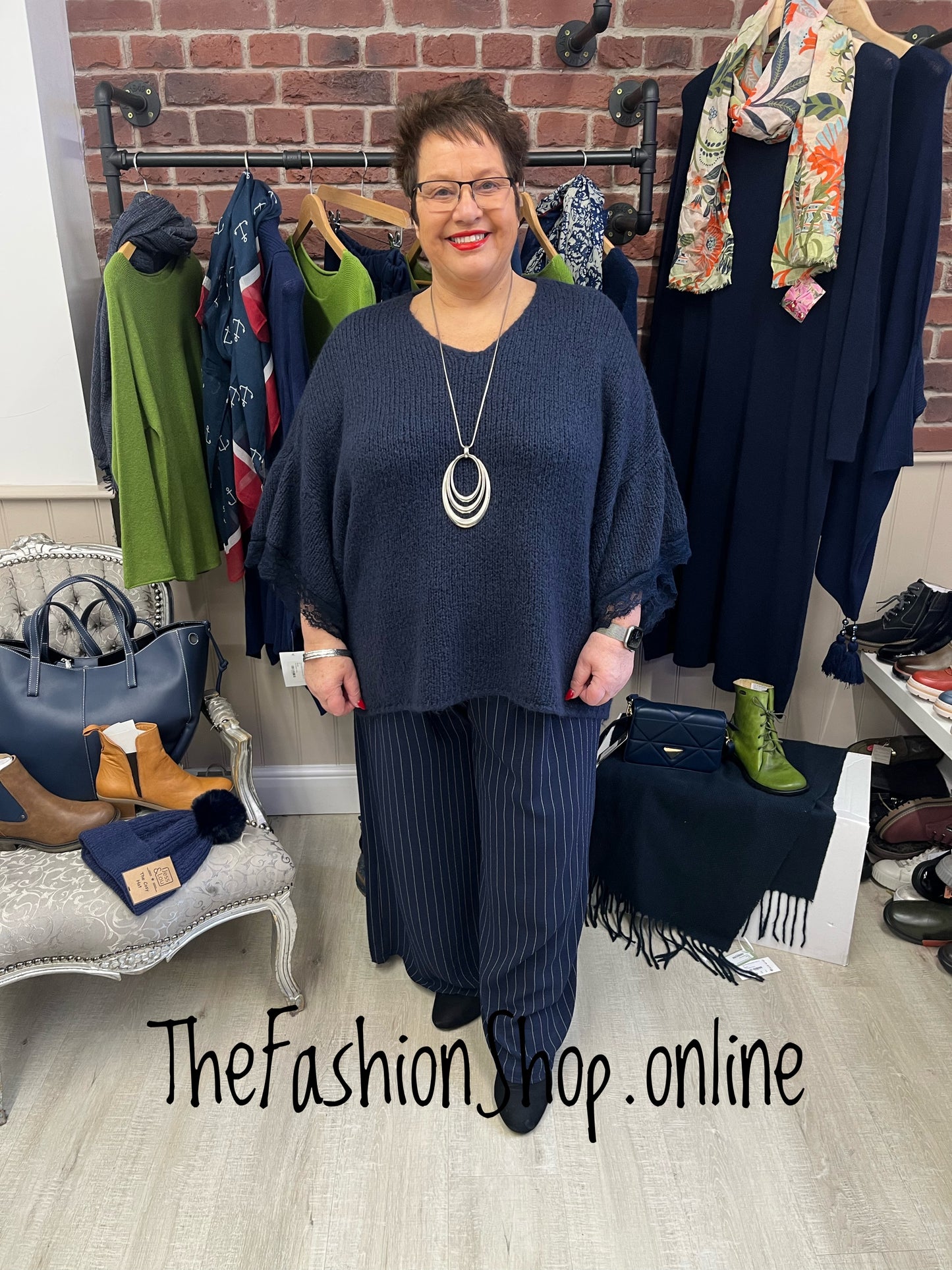 Chloe navy striped wide leg trousers 12-22