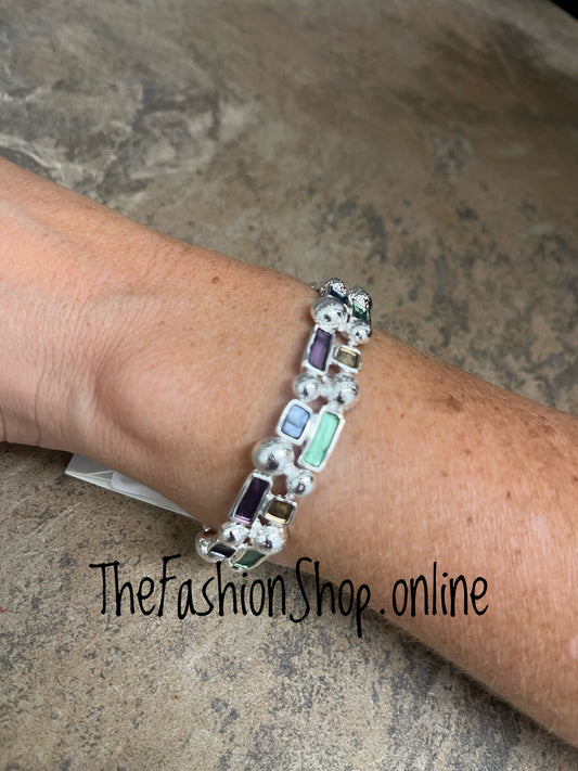 Silver elasticated double row bracelet