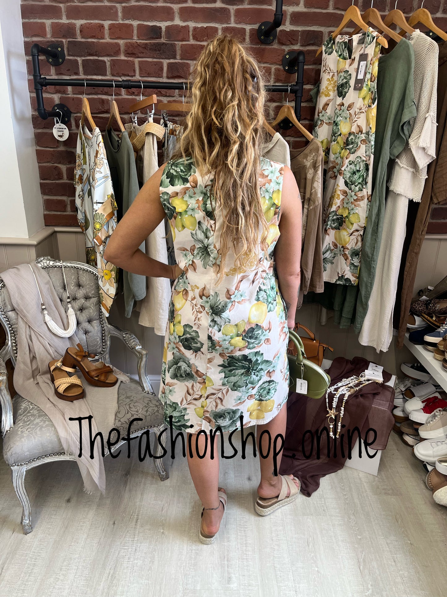 Tia green flowers and lemons shift dress 8-14