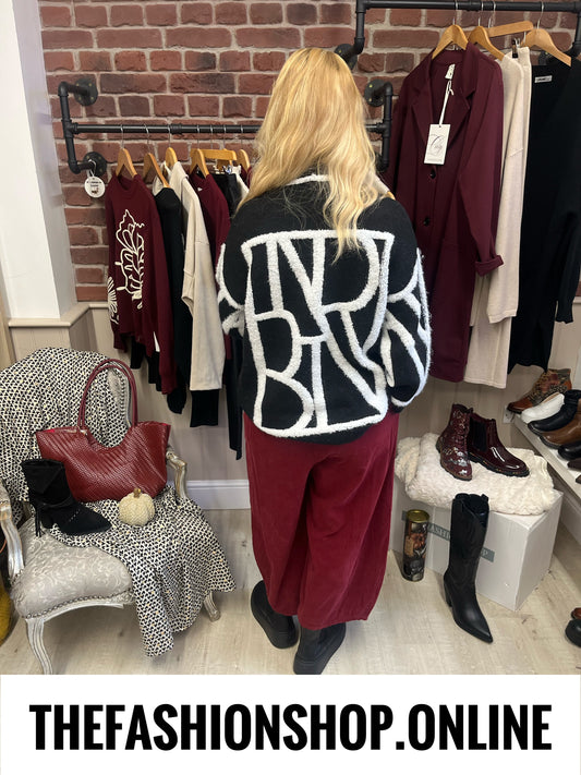 Tessa abstract wool mix slogan jumper size 10-16