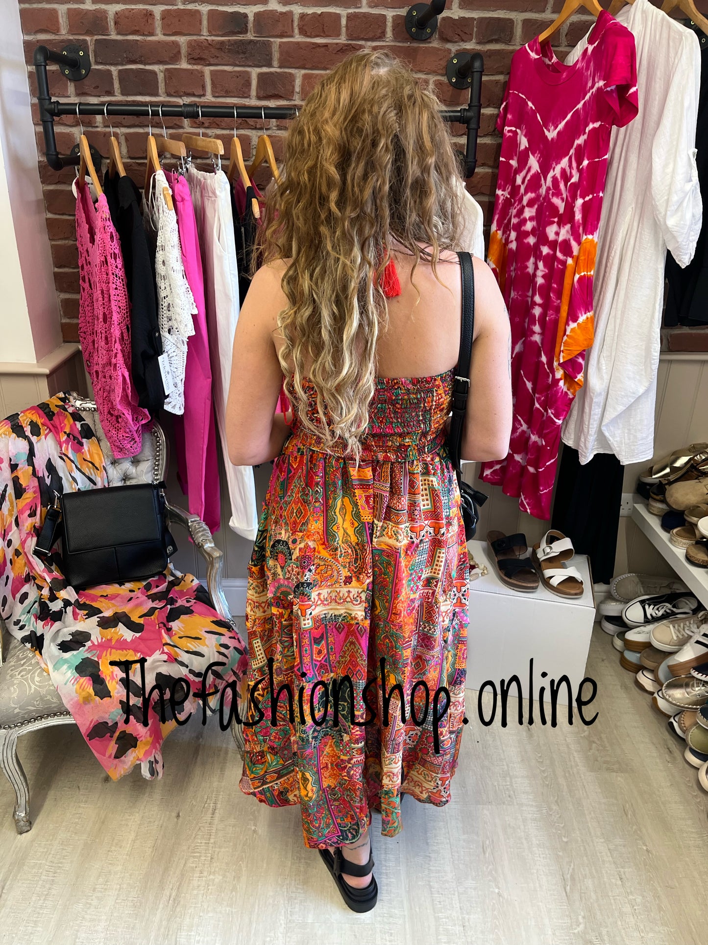 Rachel pink patchwork halter neck dress 8-14