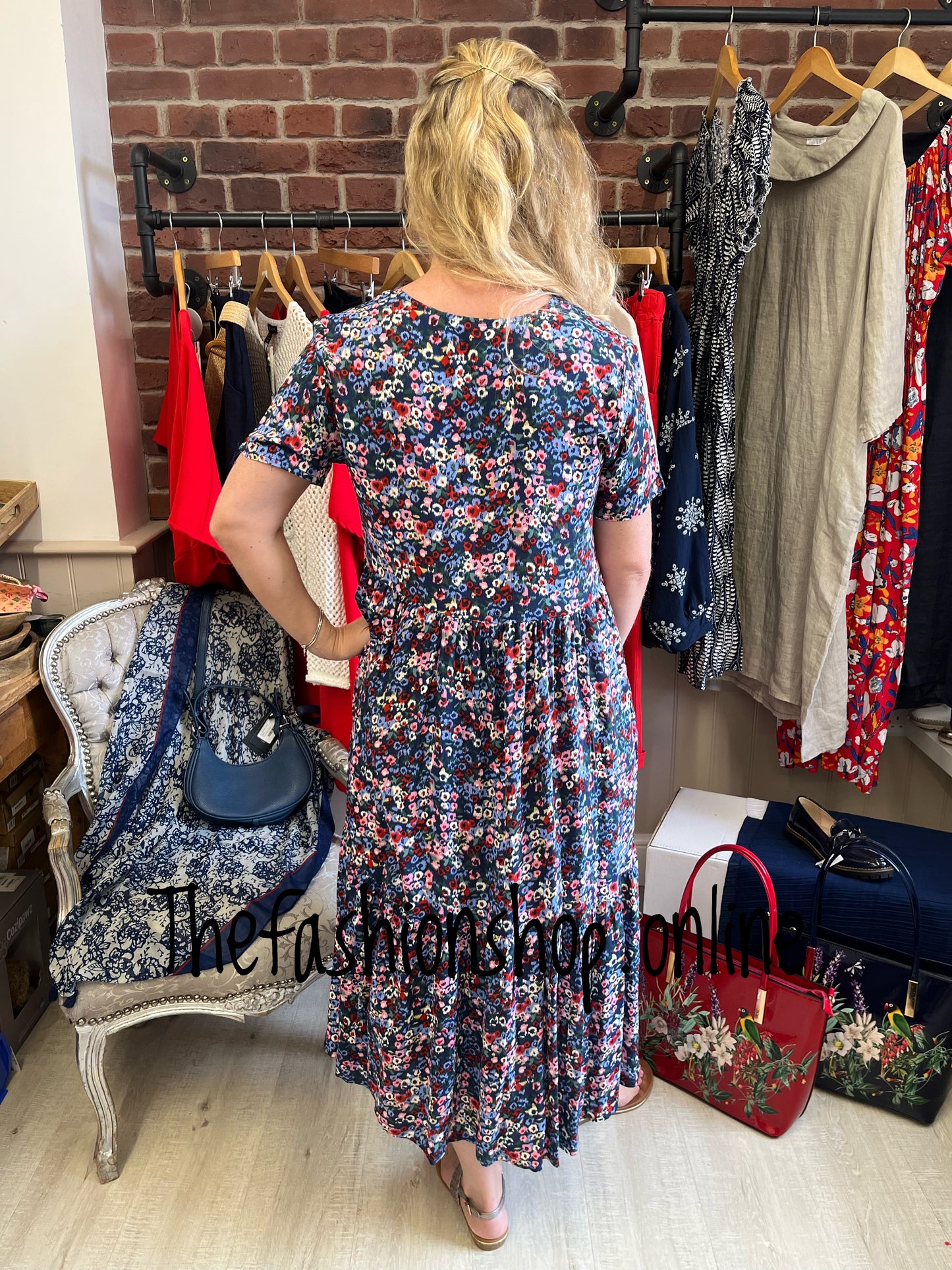 Multicoloured ditsy tiered dress sizes 10-16