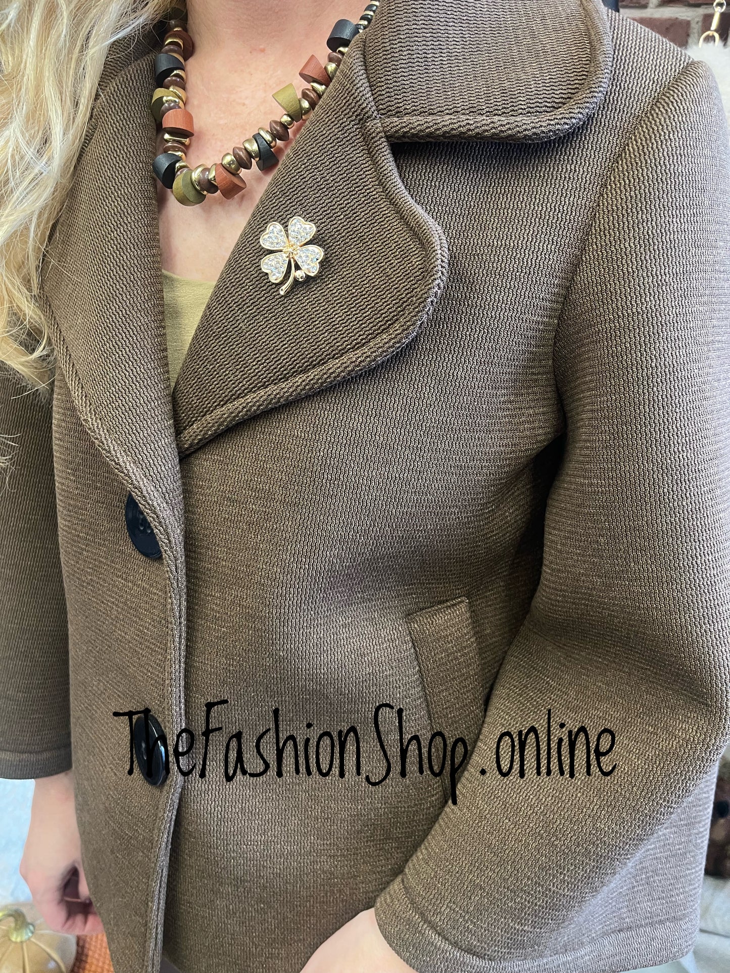 Cathy brown jacket with brooch 8-12