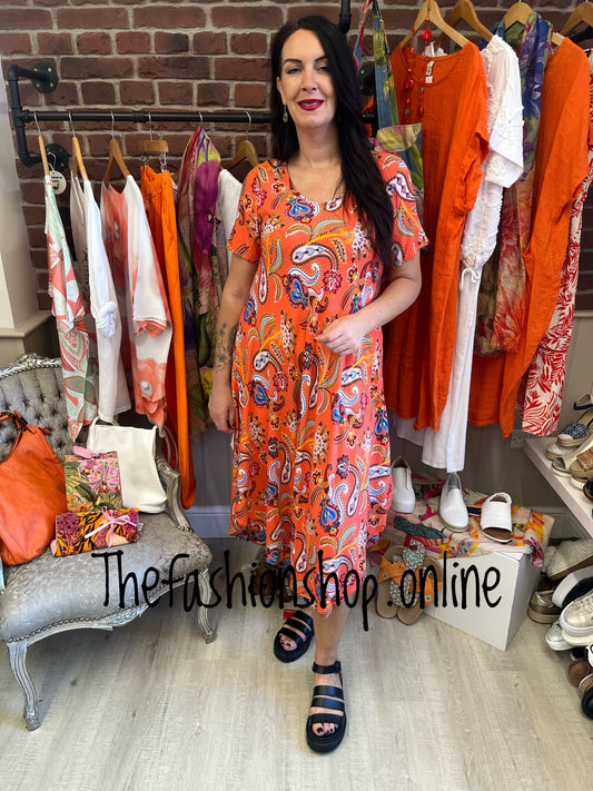 Stella Morgan orange paisley midi dress sizes 12-20