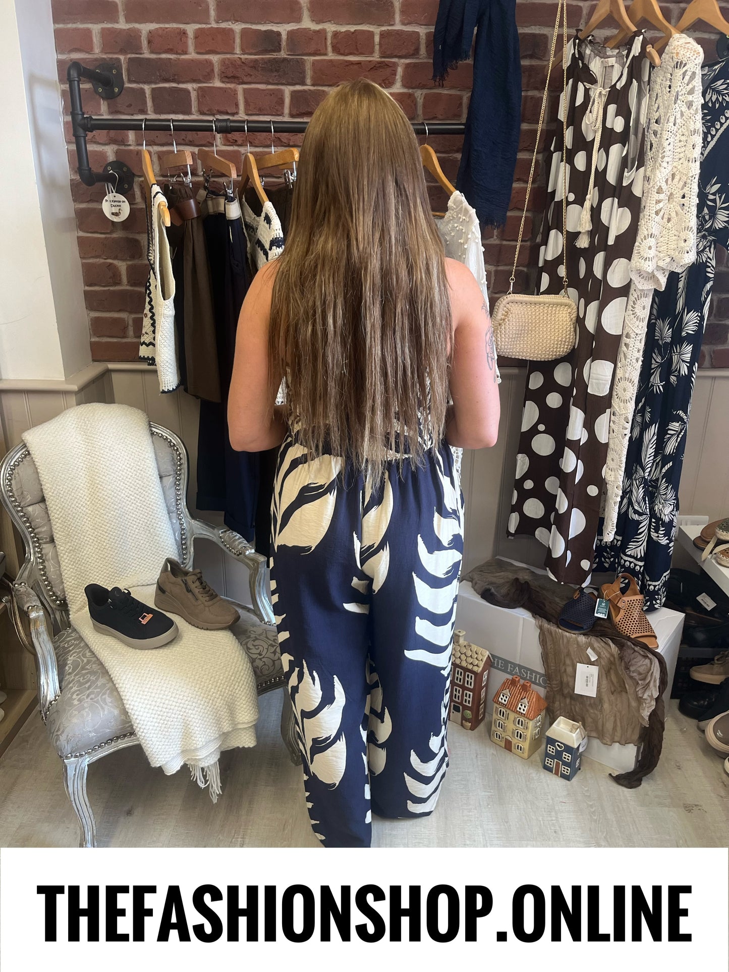 Estelle navy and beige printed jumpsuit 10-16