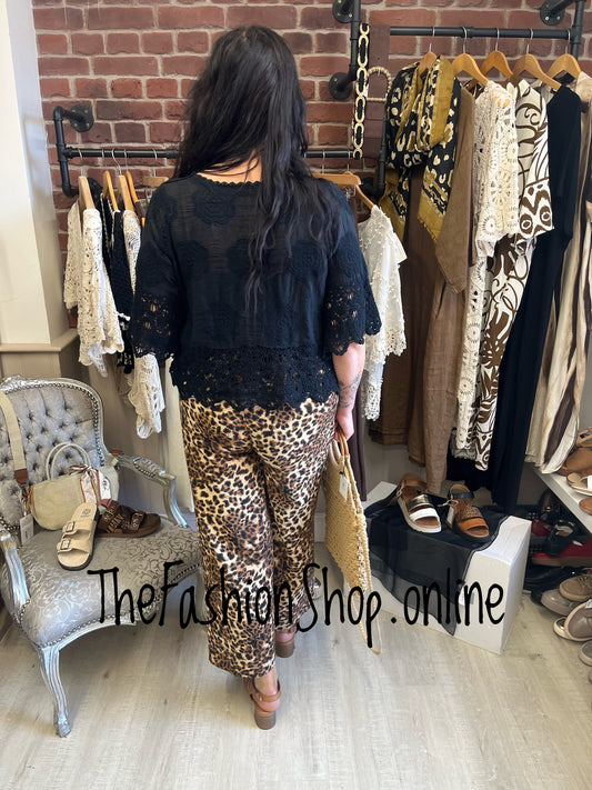Sandy leopard print wide leg trousers 8-14
