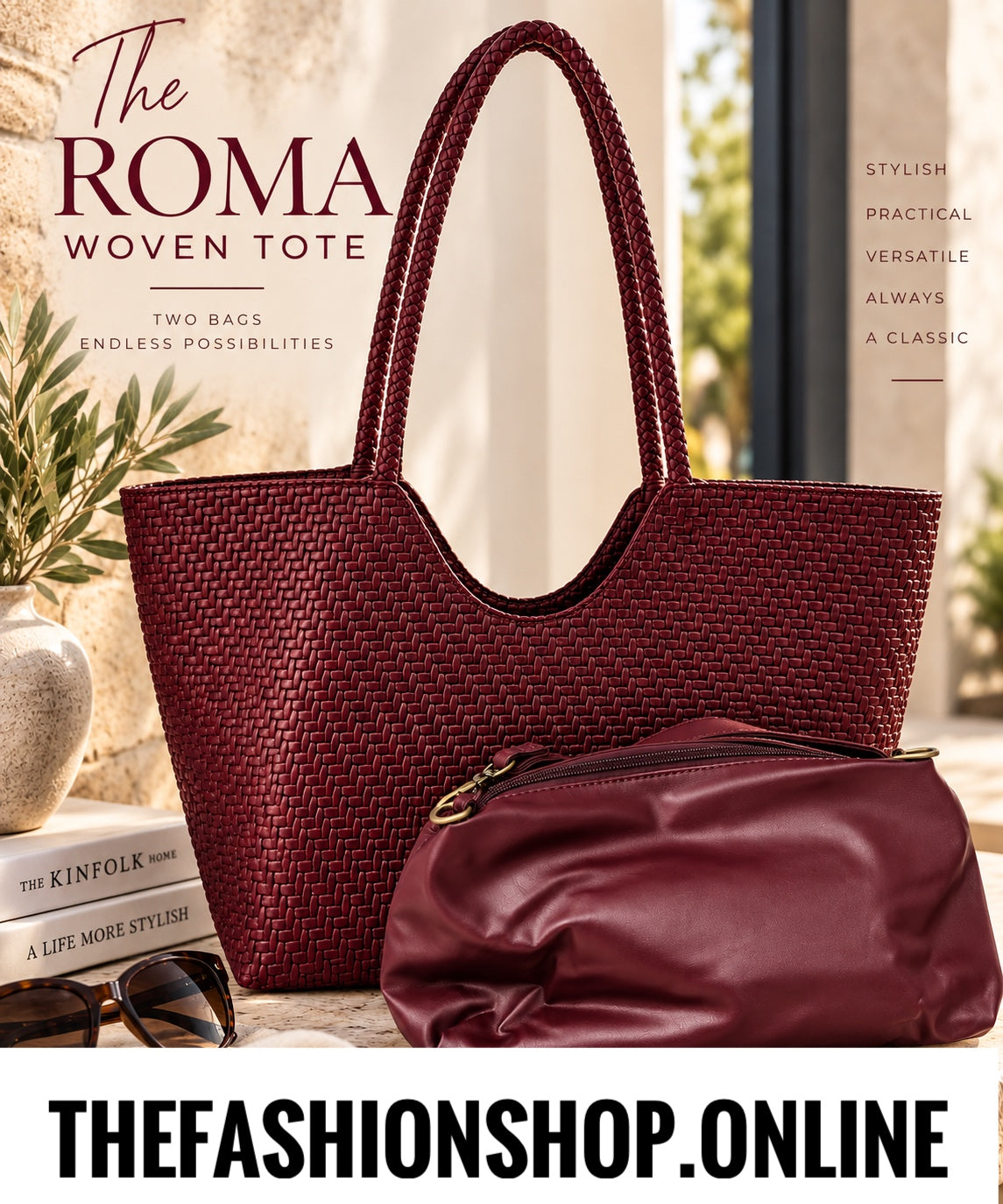 The Roma Woven Bag in Wine