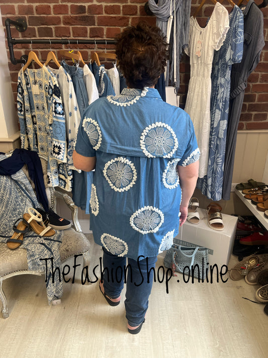 Fly Out denim shirt with embroidered detail 14-20