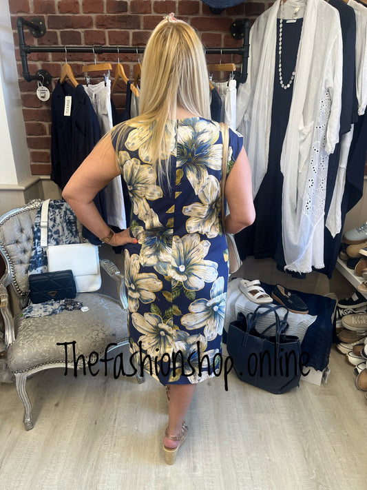 Julie navy large flowers shift dress 8-14