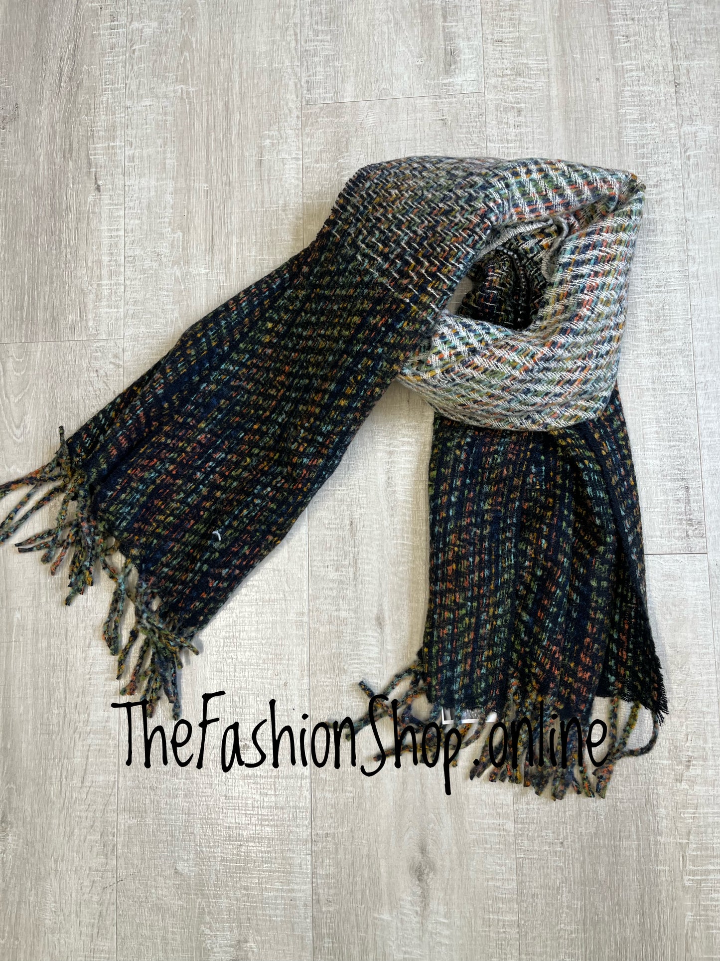 Black and cream ombre woven scarf