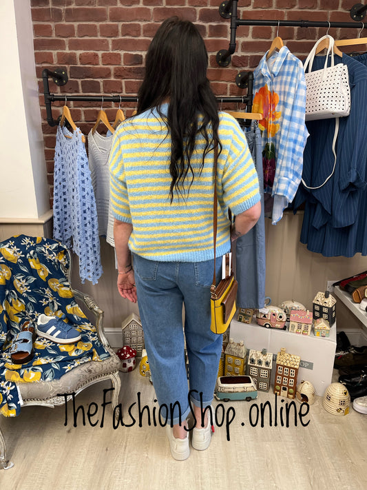 Lola blue and yellow wool mix knitted top 10-16