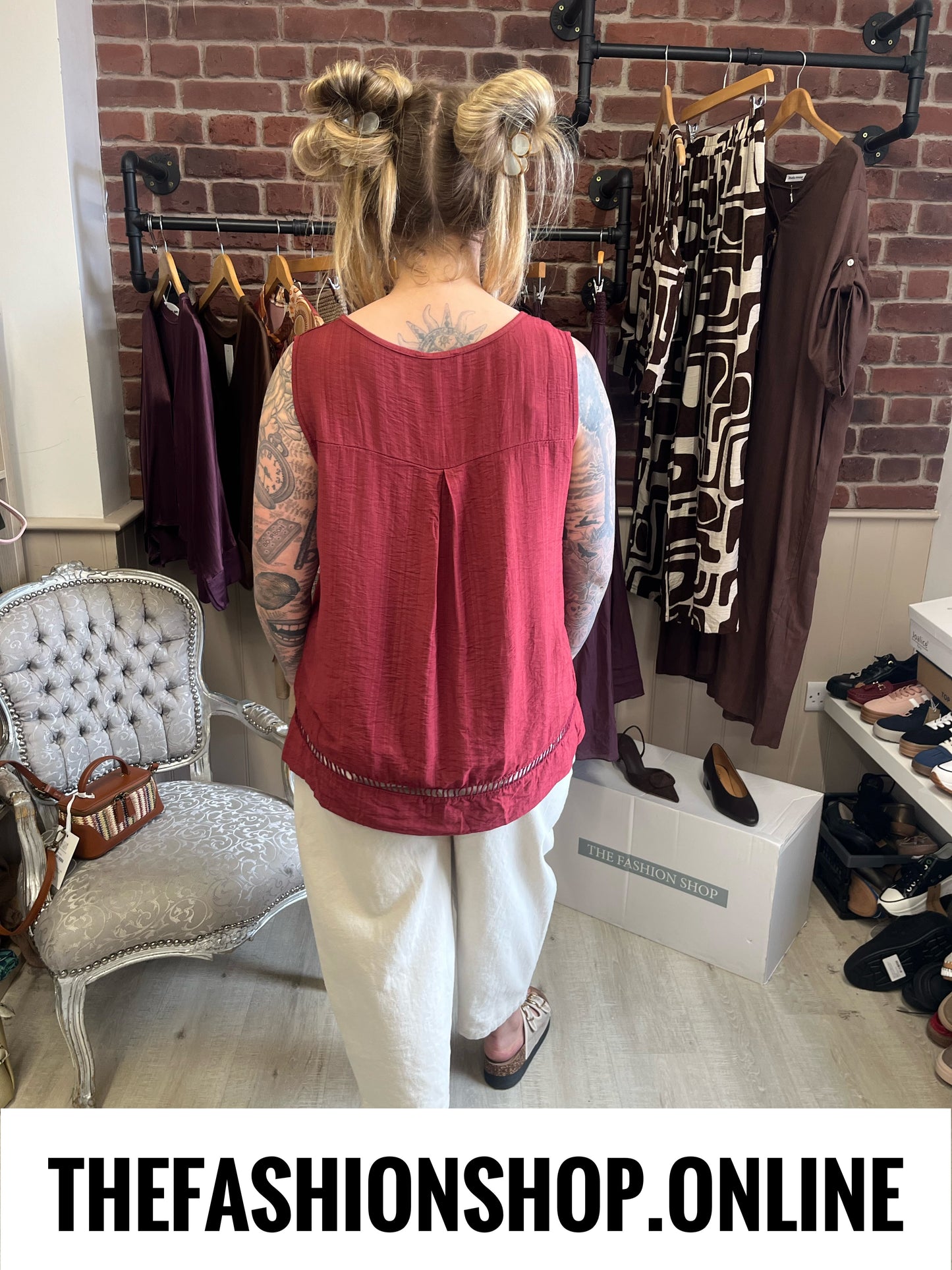 Abbie wine ladder hem top 10-16