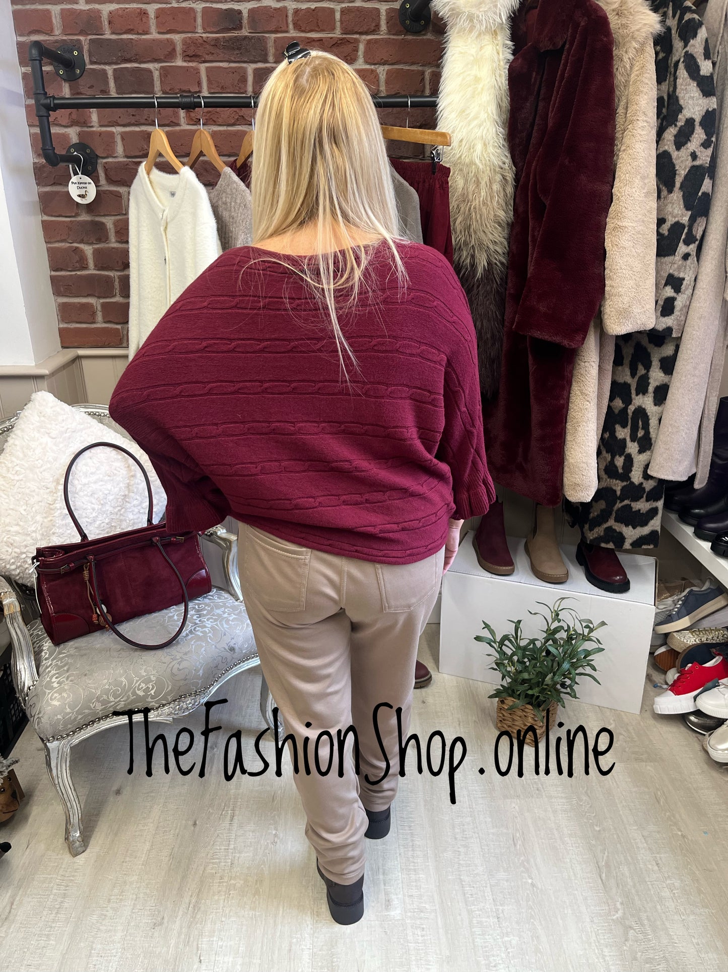 Eleanor wine frill sleeve jumper 10-16