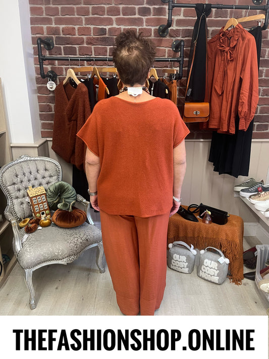 Elsa cinnamon V neck knitted top 10-20