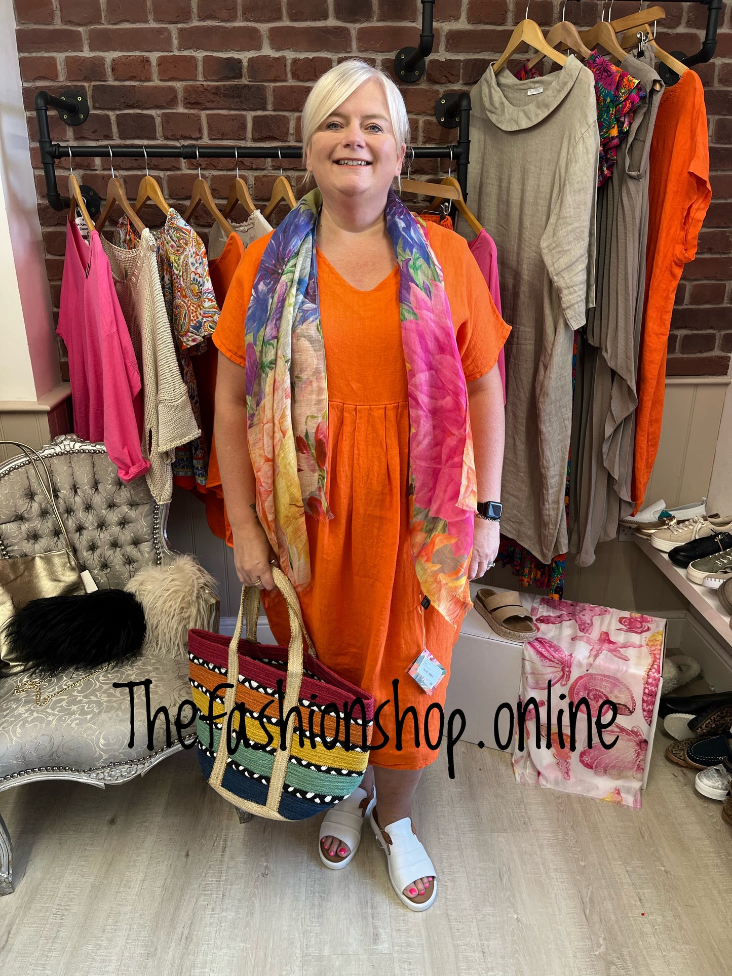 Kali orange linen tulip dress 16-20