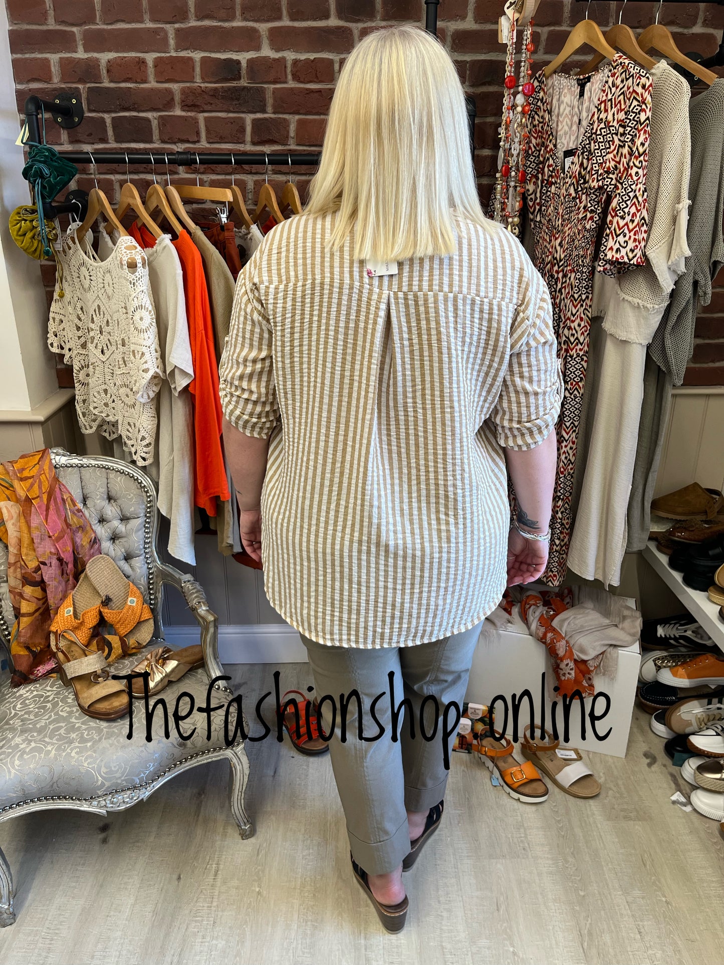Tessa camel striped top 12-18