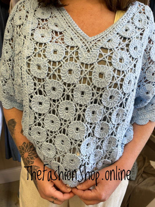 Ella blue crochet layering top 8-12