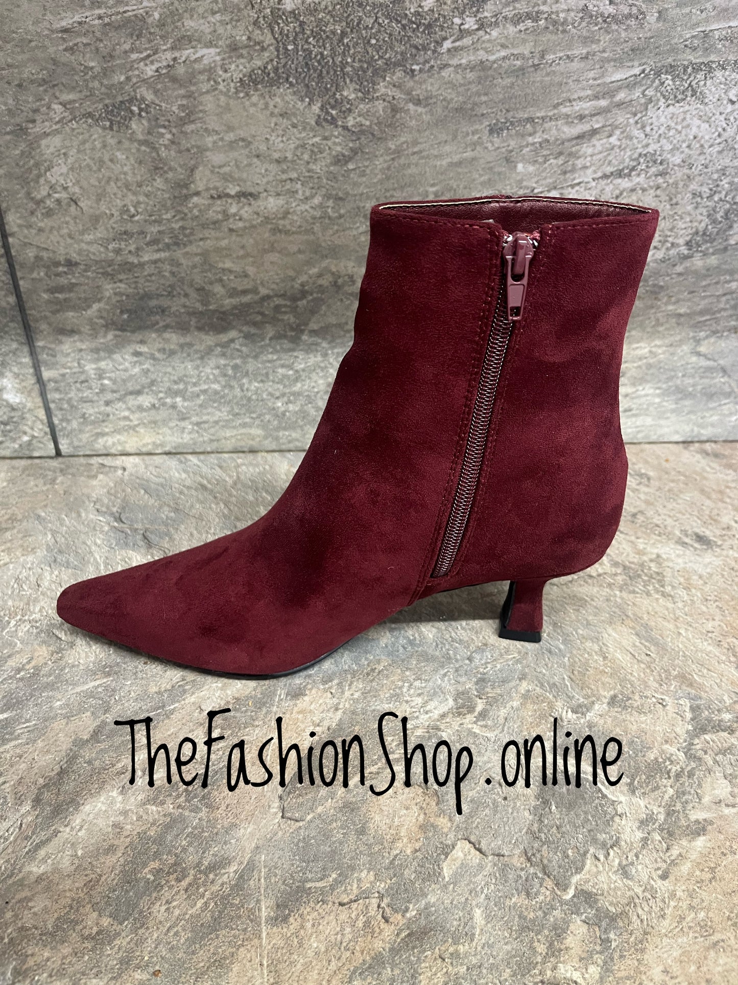 Jada wine faux suede heeled boots sizes 3-8 (36-41)