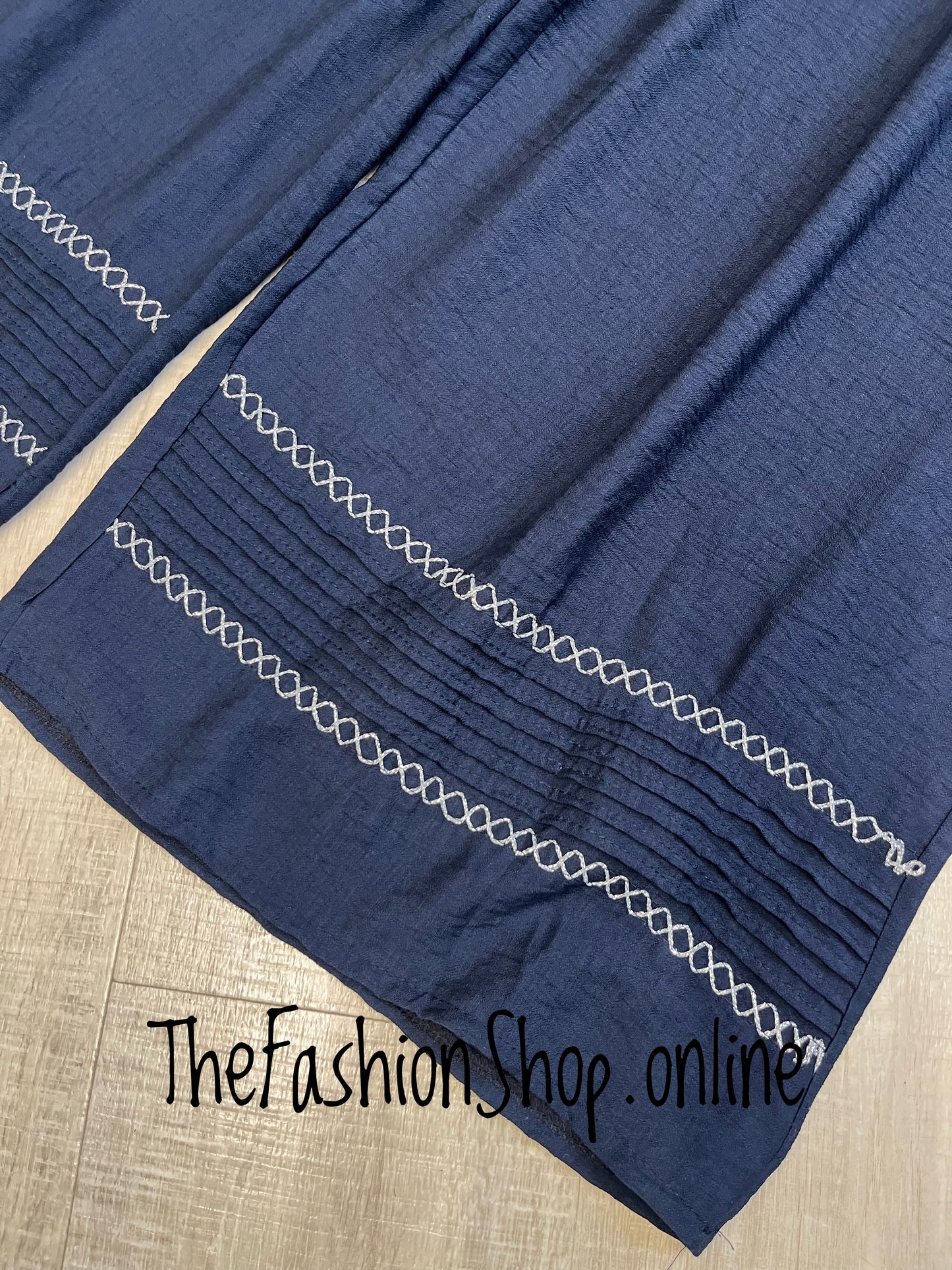 Elsie navy wide leg trousers 14-24