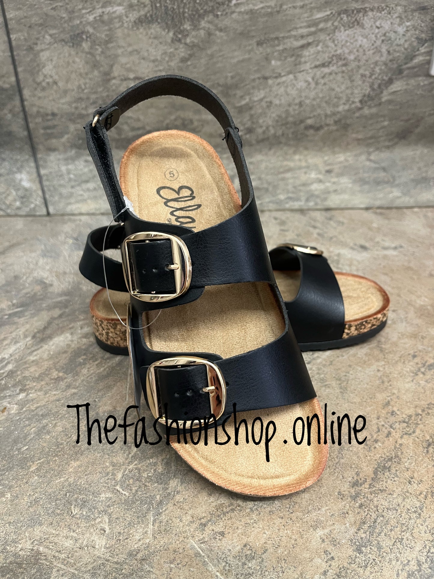 Ella Nova black slider with ankle strap sizes 3-8 (36-41)
