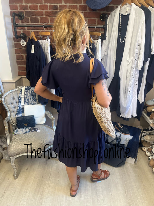 Lucy navy tiered angel sleeve dress sizes 10-16