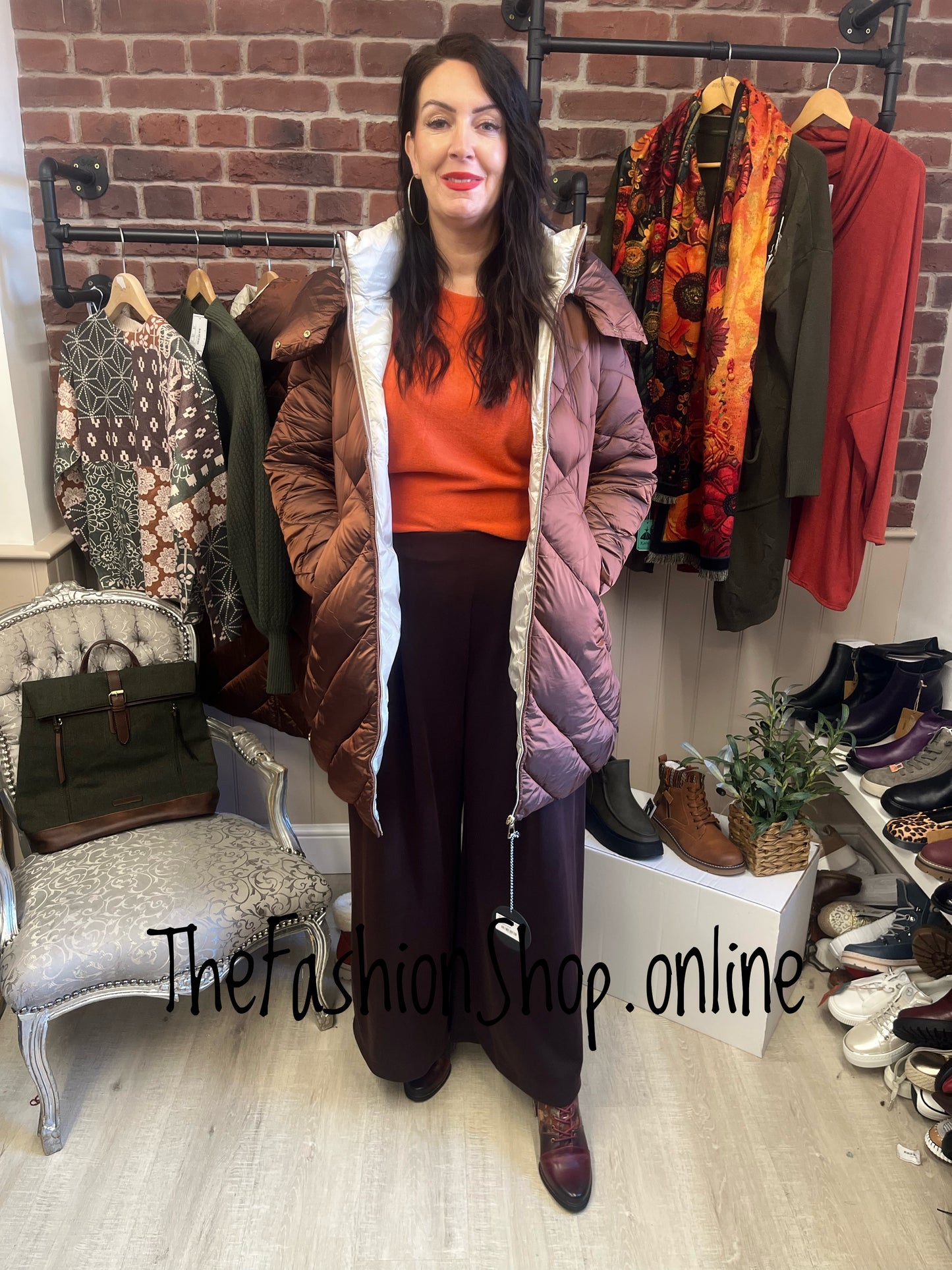Fly Out bronze padded mid length coat sizes 10-18