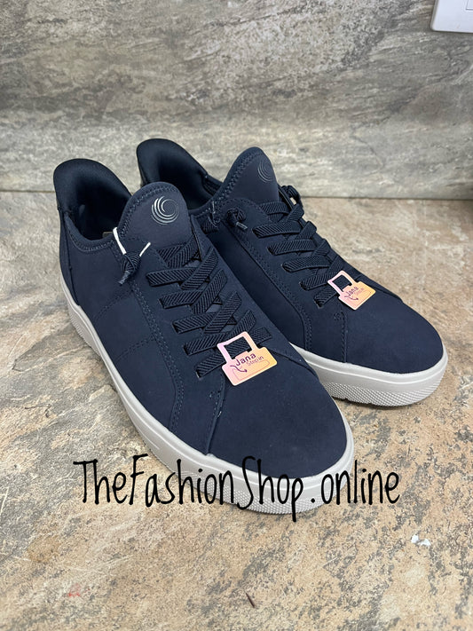 Jana navy vegan suede wide fit step in trainers sizes 4-8 (37-42)