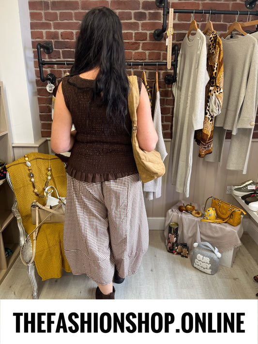 Sadie brown shirred frill top 12-18