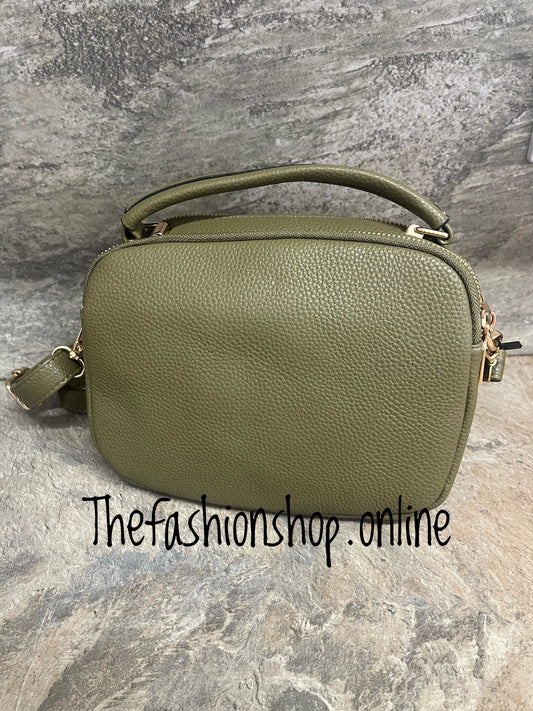 Trinny Triple Zip Shoulder Bag in Khaki Green