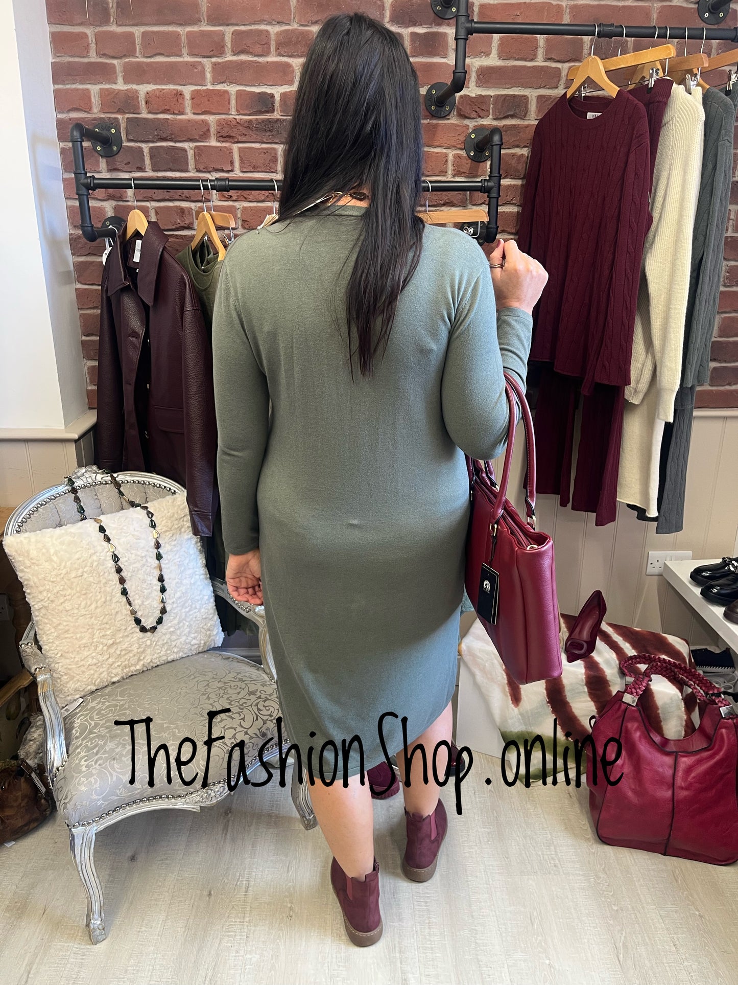 Mia khaki cashmere mix jumper dress 12-16