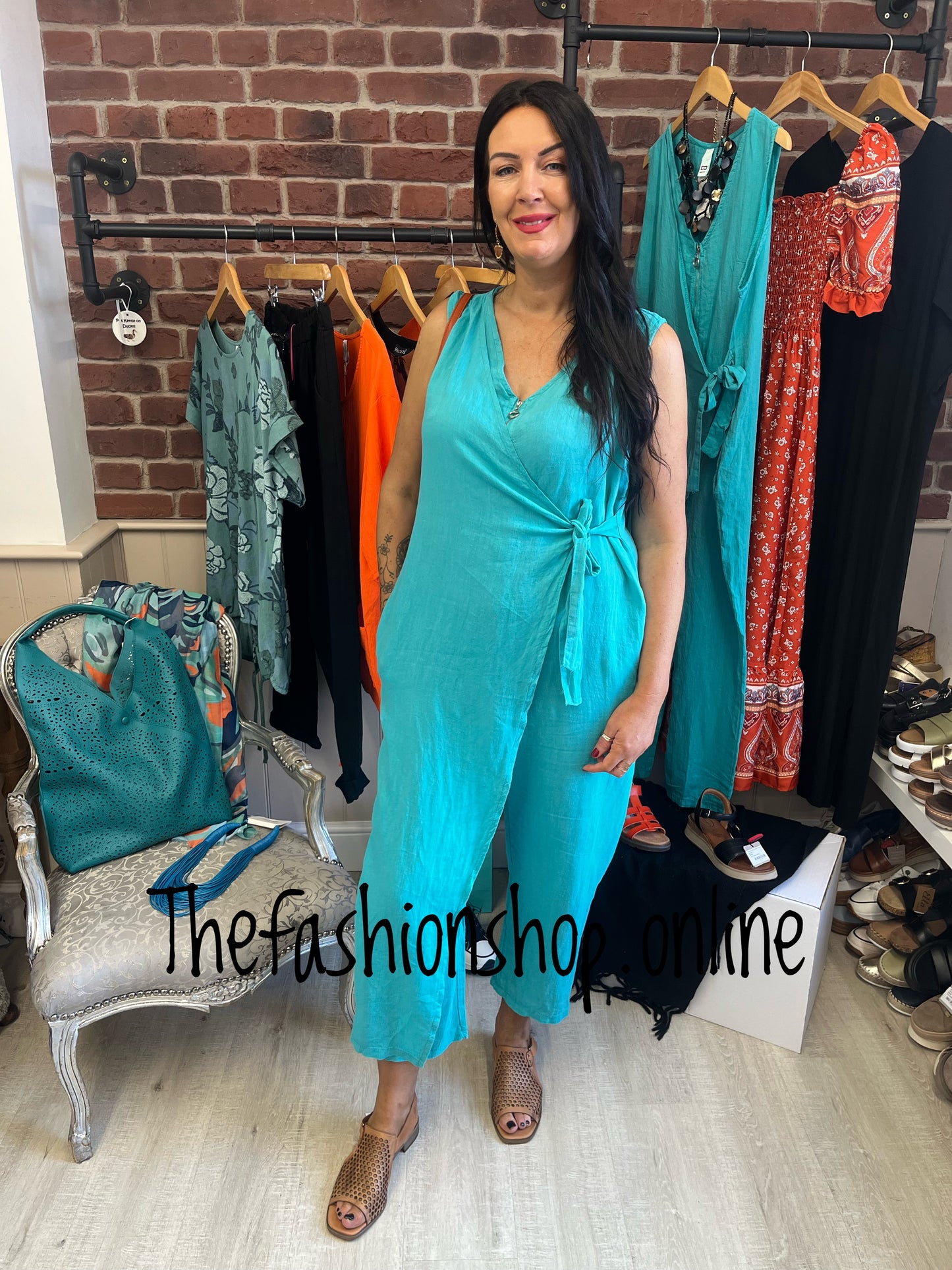 Joanna teal linen jumpsuit 10-14