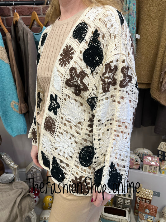 Kimmy cream and black crochet cardigan 8-16