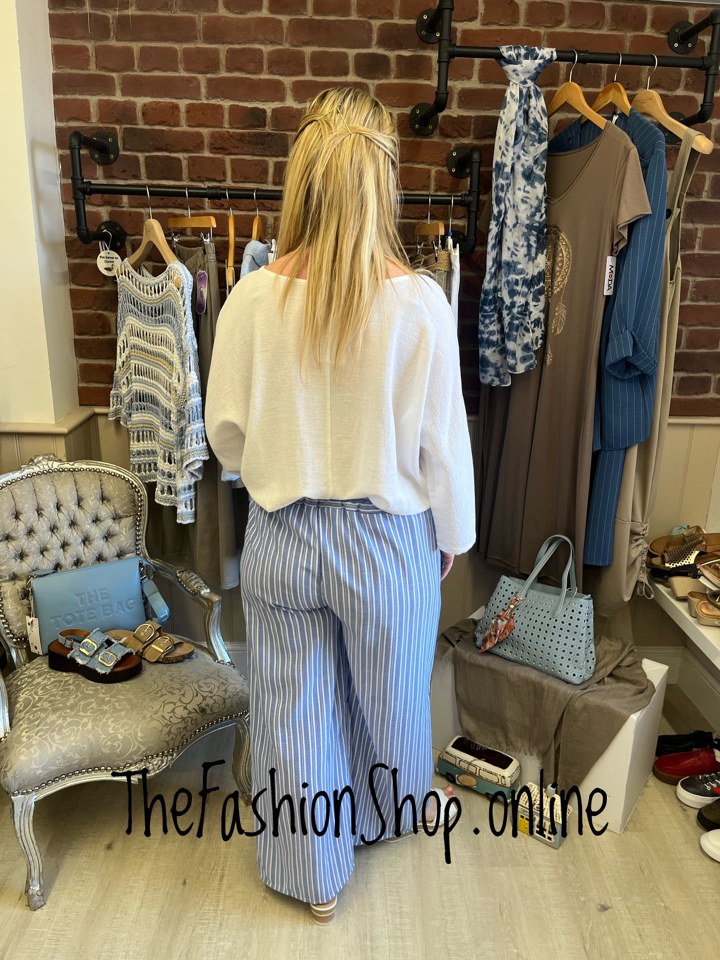 Kimberley blue and white striped trousers 10-16