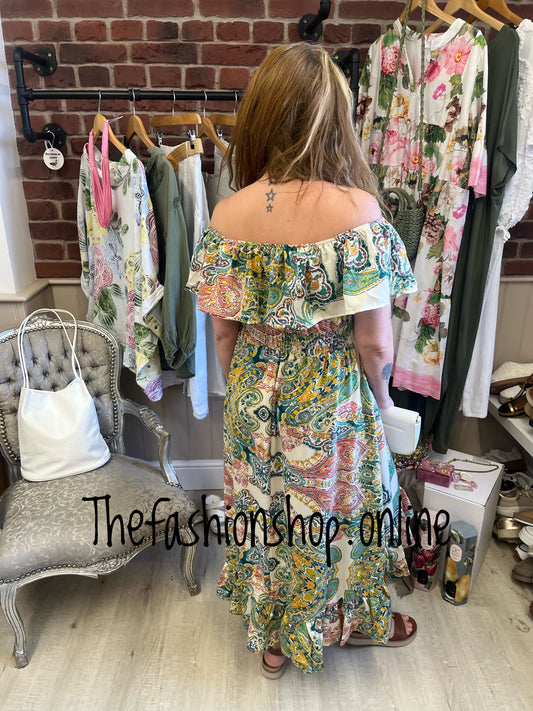 AX Paris green paisley printed bardot midi dress sizes 8-18