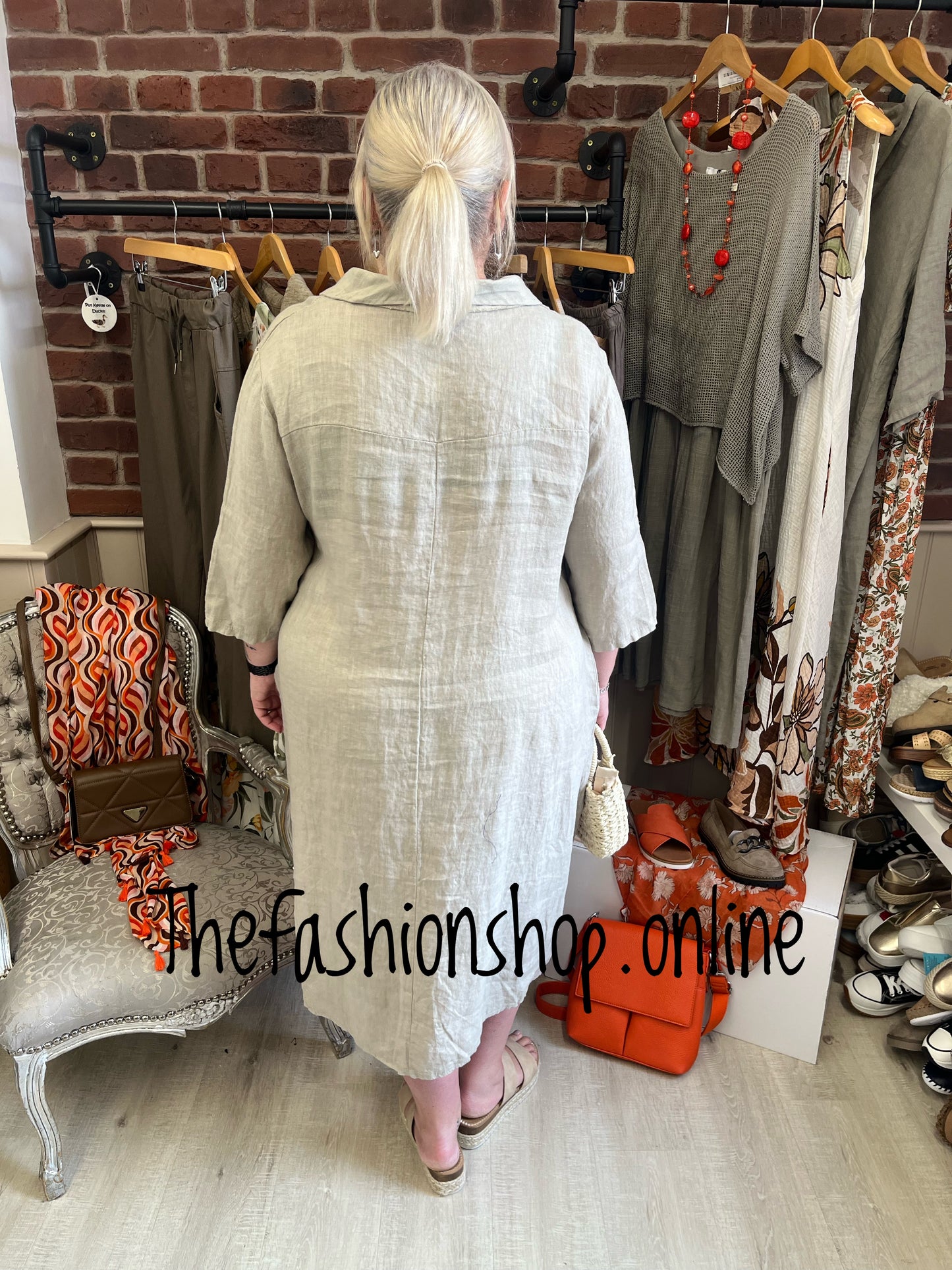 Evelyn beige linen cocoon dress 16-22