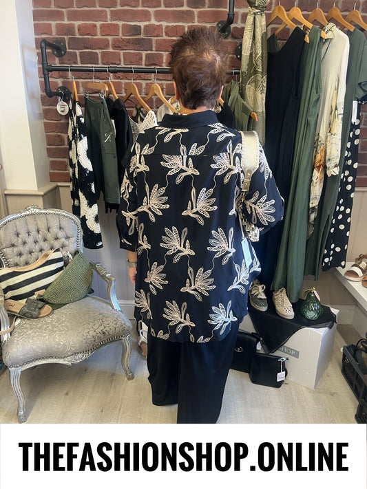 Jemma black embroidered linen mix shirt 10-14 and 16-18