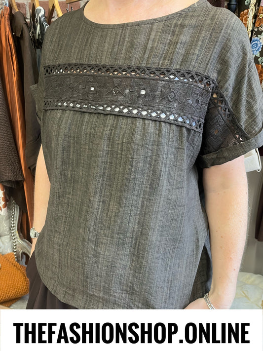 Bernie brown lace panel top 10-16