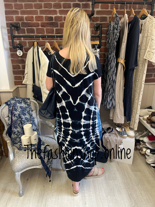 Sophia black and denim blue tie dye cap sleeve magic dress 12-20