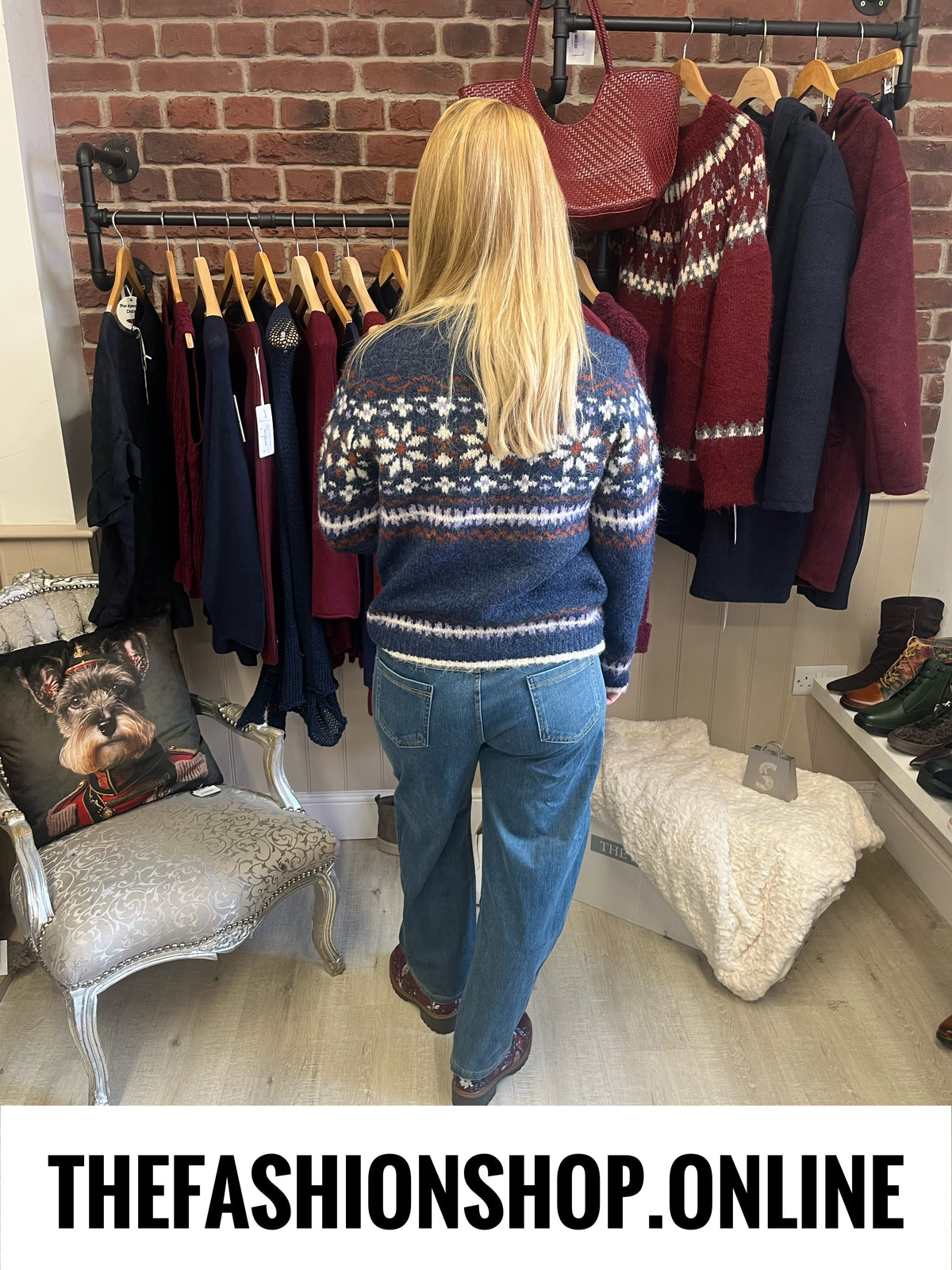 Terri navy Fair Isle wool mix jumper 10-16