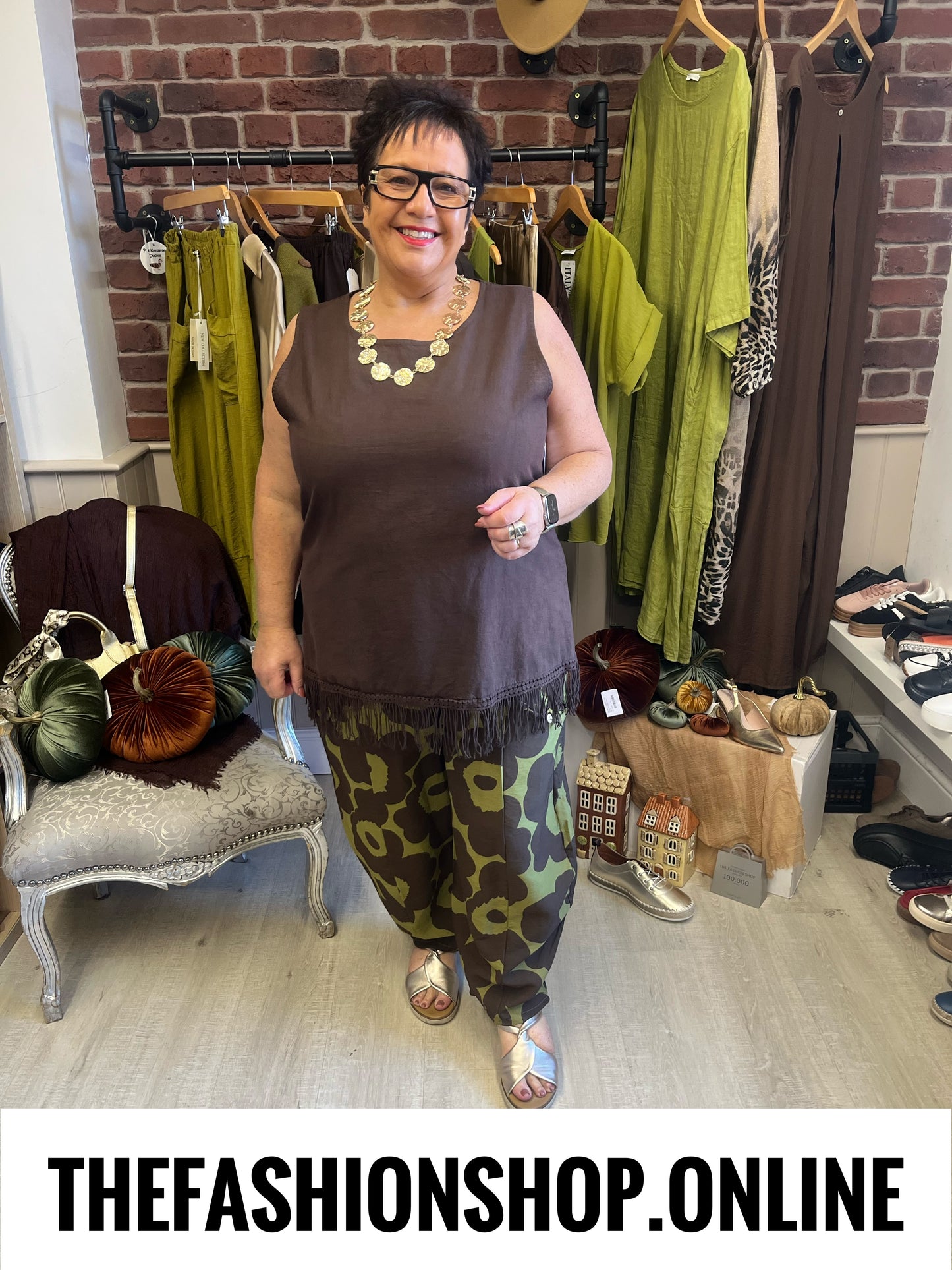 Libby brown and olive floral balloon trousers 10-18