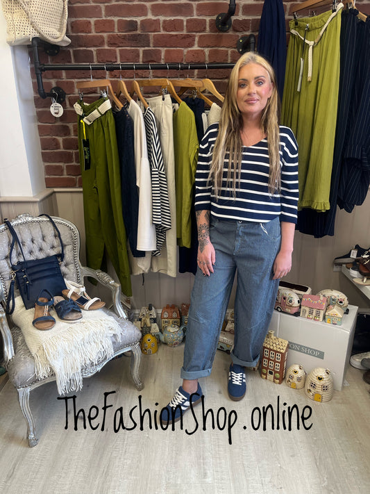Isabella navy and white striped V neck top 8-14