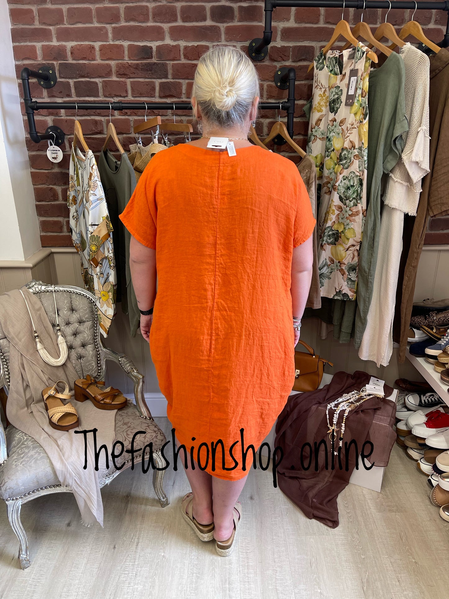 Kali orange linen tulip dress 16-20