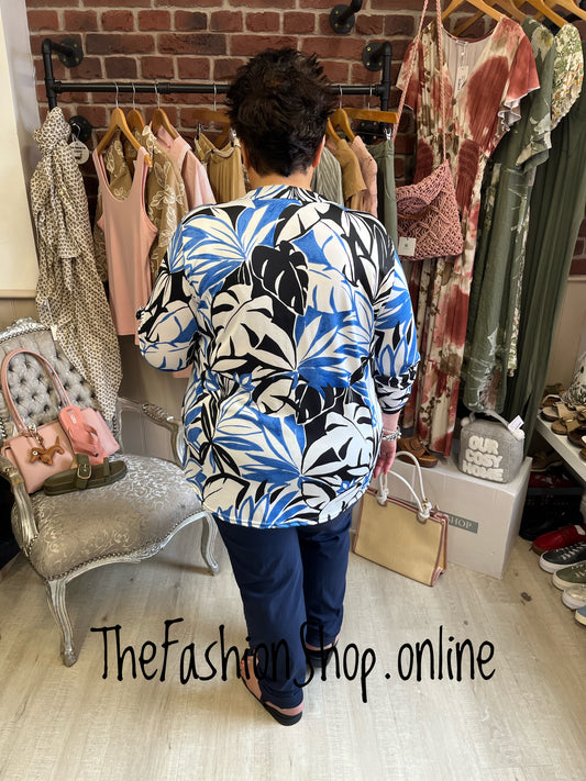 Jasmine Royal Blue and Black Leaves Blouse Size 14 22